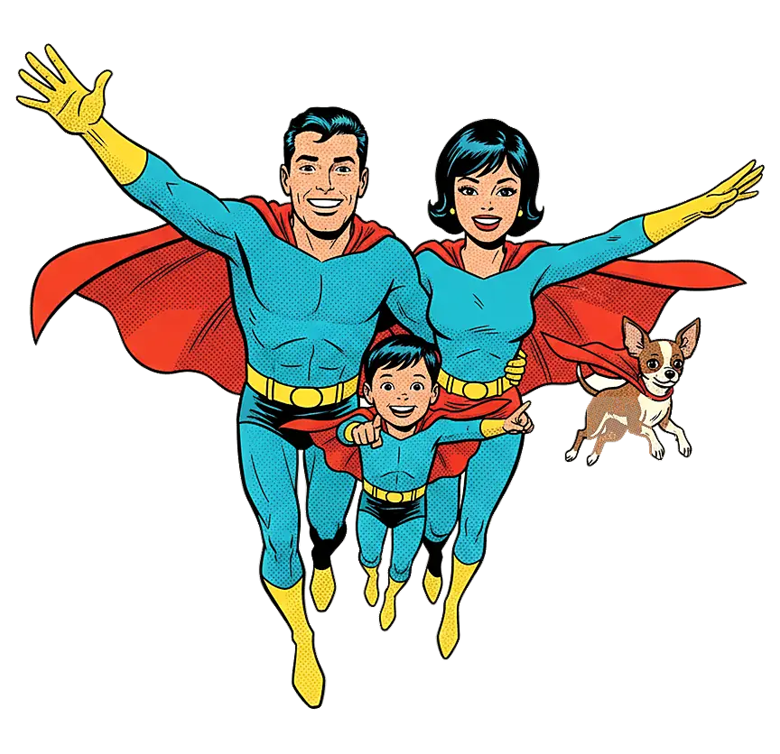 Загрузите фотографии, выберите тему — мы нарисуем комикс, где главные герои похожи на вас.